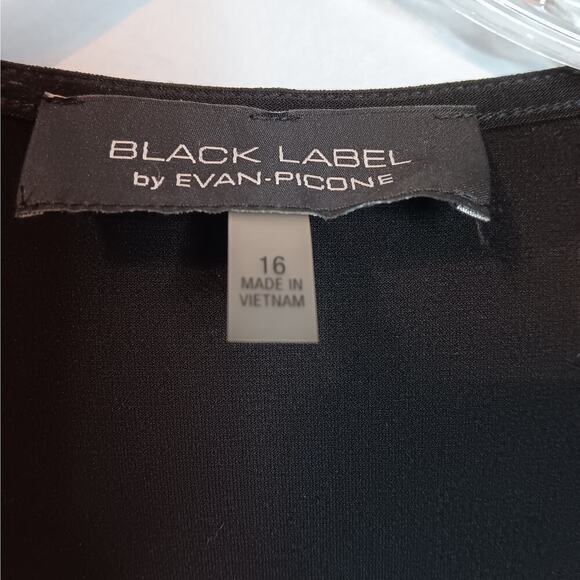 NWT Black Label by Evan-Picone Black Faux Wrap V-Neck 3/4 Sleeve Dress Size 16 - Picture 2 of 5